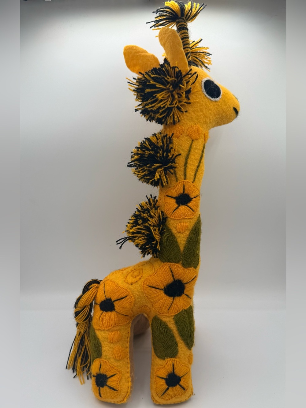 Boho Folk Art Floral Embroidered Giraffe Handmade Felt Stuffed Animal Plush